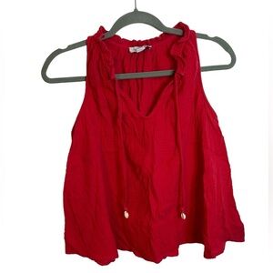Deep Coral Sleeveless Ruffle V-Neck Women's Top